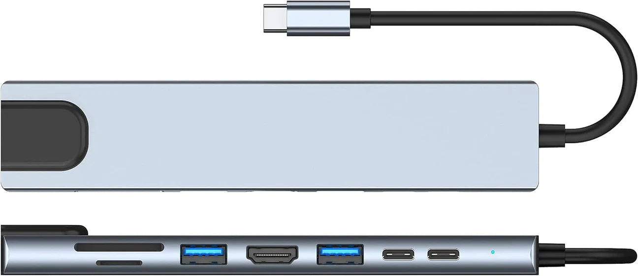 Adaptador Hub Meidou 8 en 1 Md-h009 Tipo C Usb Rj45 Hdmi Tf Gris – imagen 2