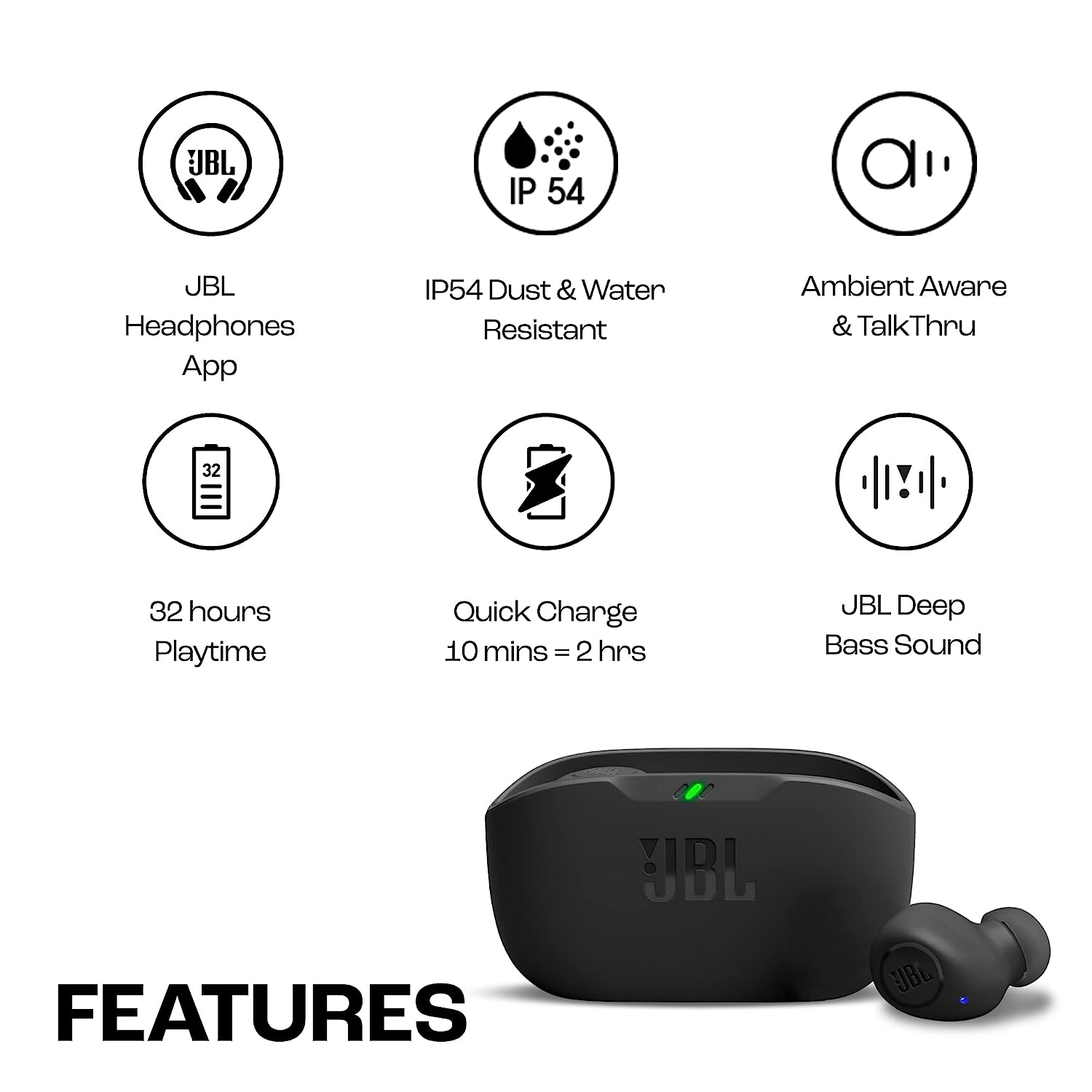 Audífonos Bluetooth Jbl Wave Buds Tws Negro – imagen 4