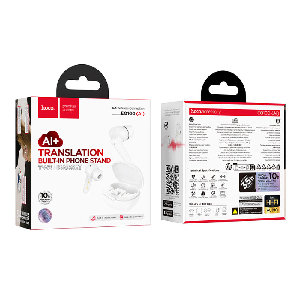 Audífonos Bluetooth In Ear Hoco Eq100 Stand Traductor Ai Blanco – imagen 3