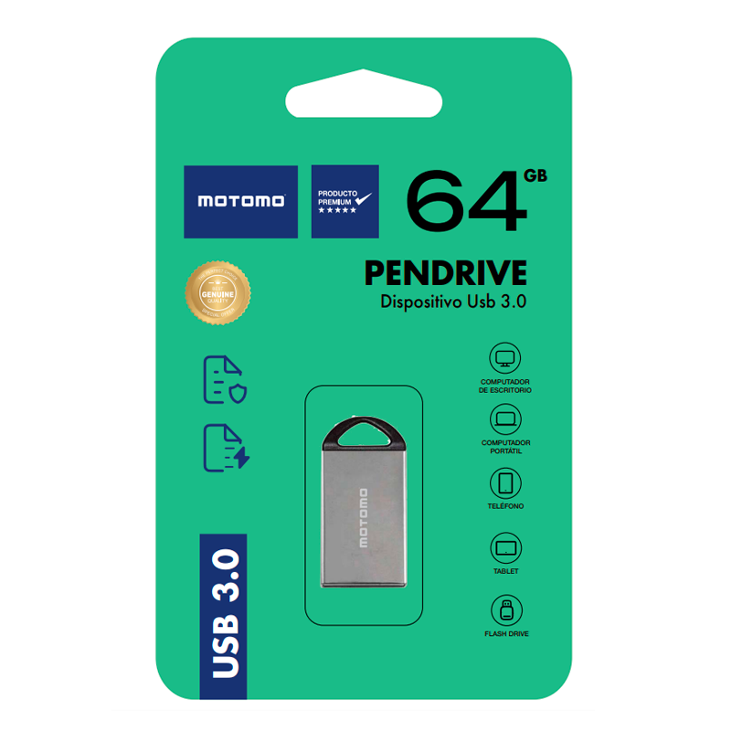 Pendrive Motomo 64 Gb Usb 2.0 Metalico Gris