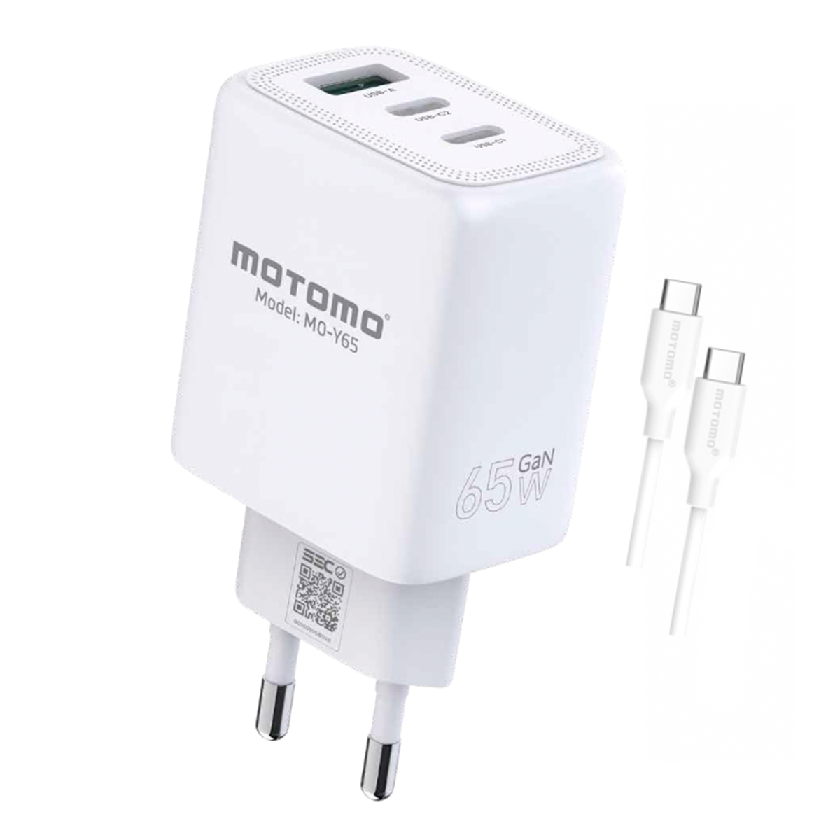 Cargador Rápido Motomo Pd-y65 Gan Triple 65w + Cable