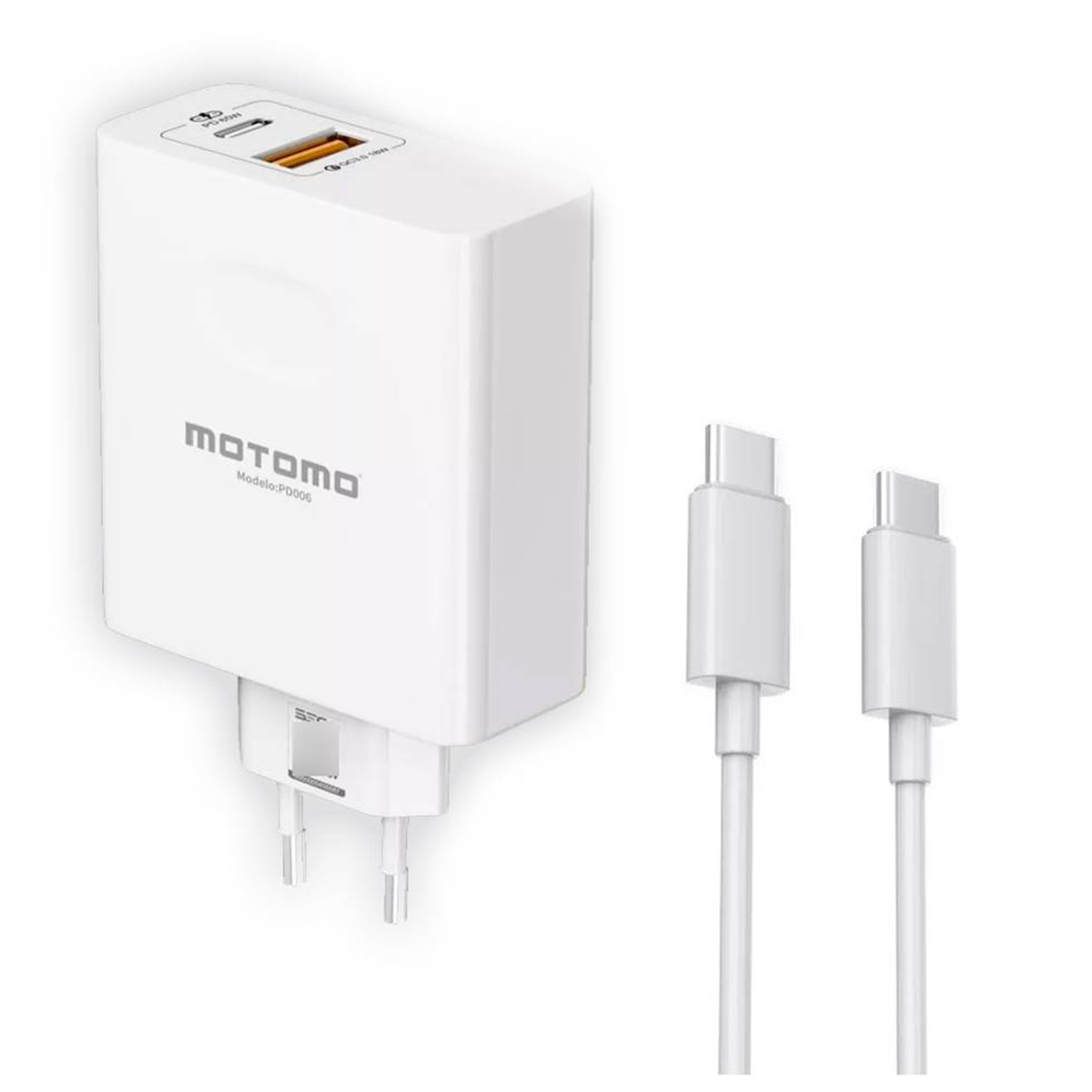 Cargador Motomo Pd006 65w Carga Rapida + Cable Tipo C Blanco
