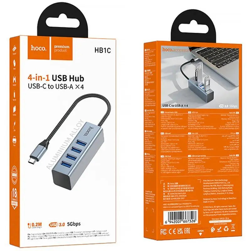 Adaptador Hub Hoco Hb1c Tipo C 4 en 1 Usb 3.0 Gris – imagen 2