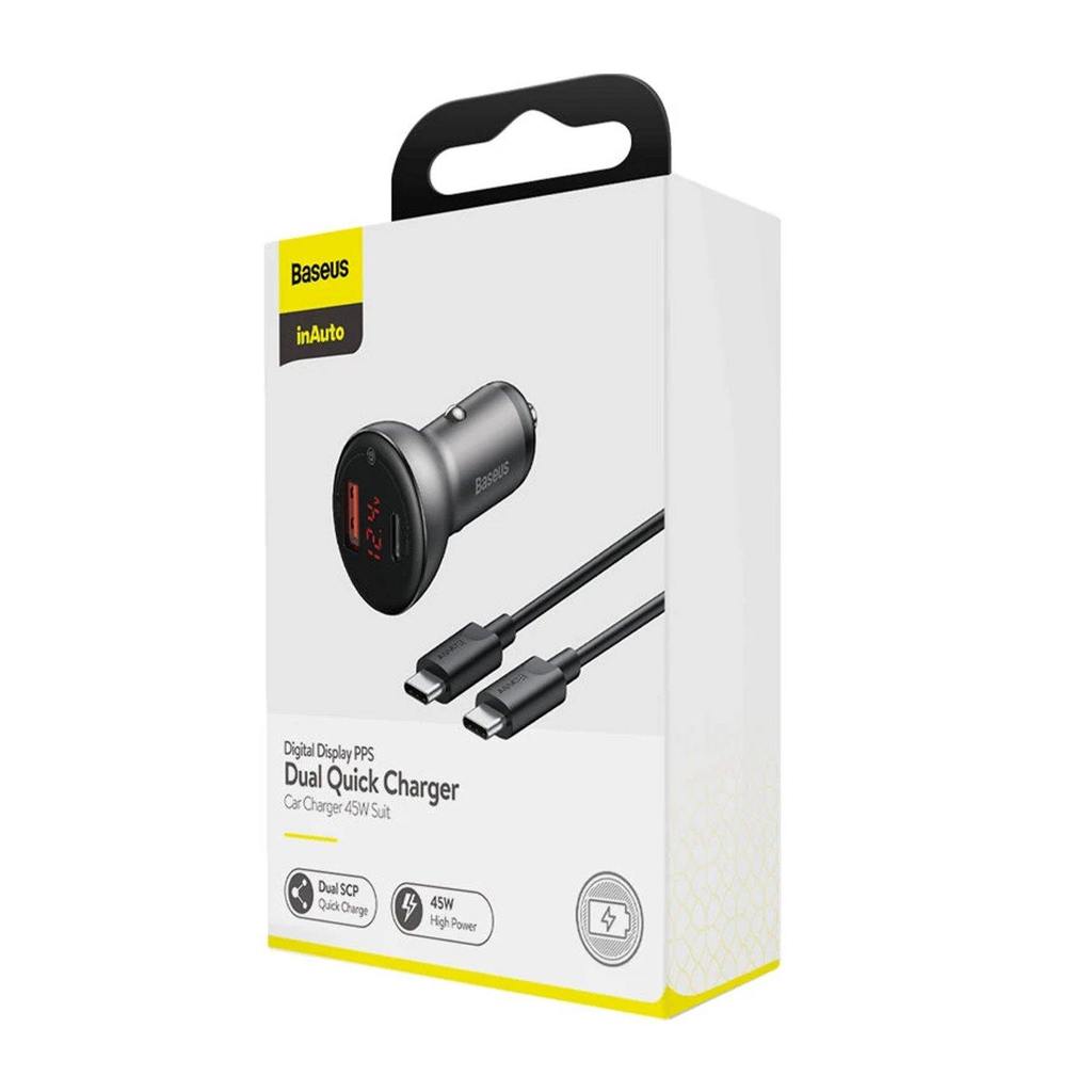 Cargador de Auto Baseus Digital PPS Dual QC 3.0 45 W + Cable USB C 60w – imagen 3