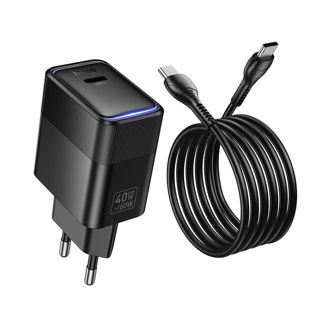 Cargador Carga Rapida Hoco Cs113a 60w (40w) Gan + Cable Tipo C Negro – imagen 2