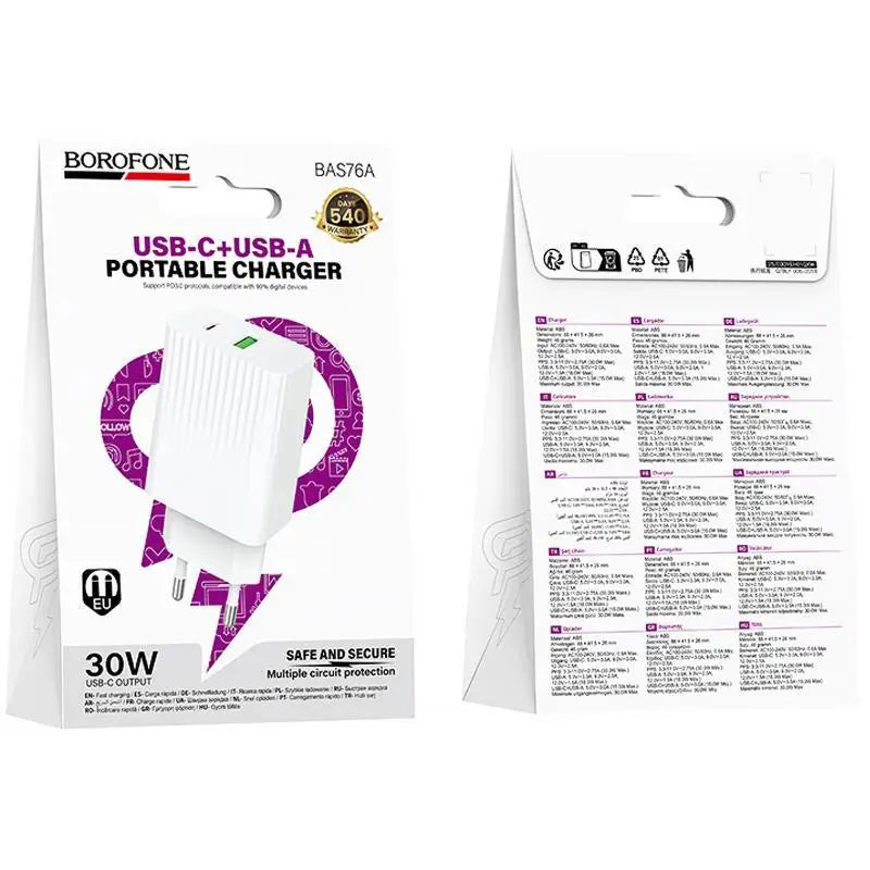 Cargador Borofone Ba76a 30w Qc 3.0 Dual Blanco – imagen 2