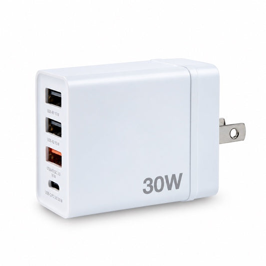 Cargador Verbatim 30W 4 Puertos USB-C PD 3.0 + USB-A QC 3.0 Blanco