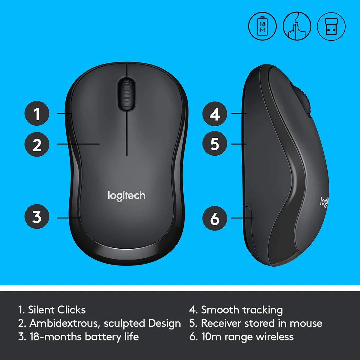 Mouse Inalambrico Logitech M221 Silencioso 1000 Dpi Negro – imagen 2