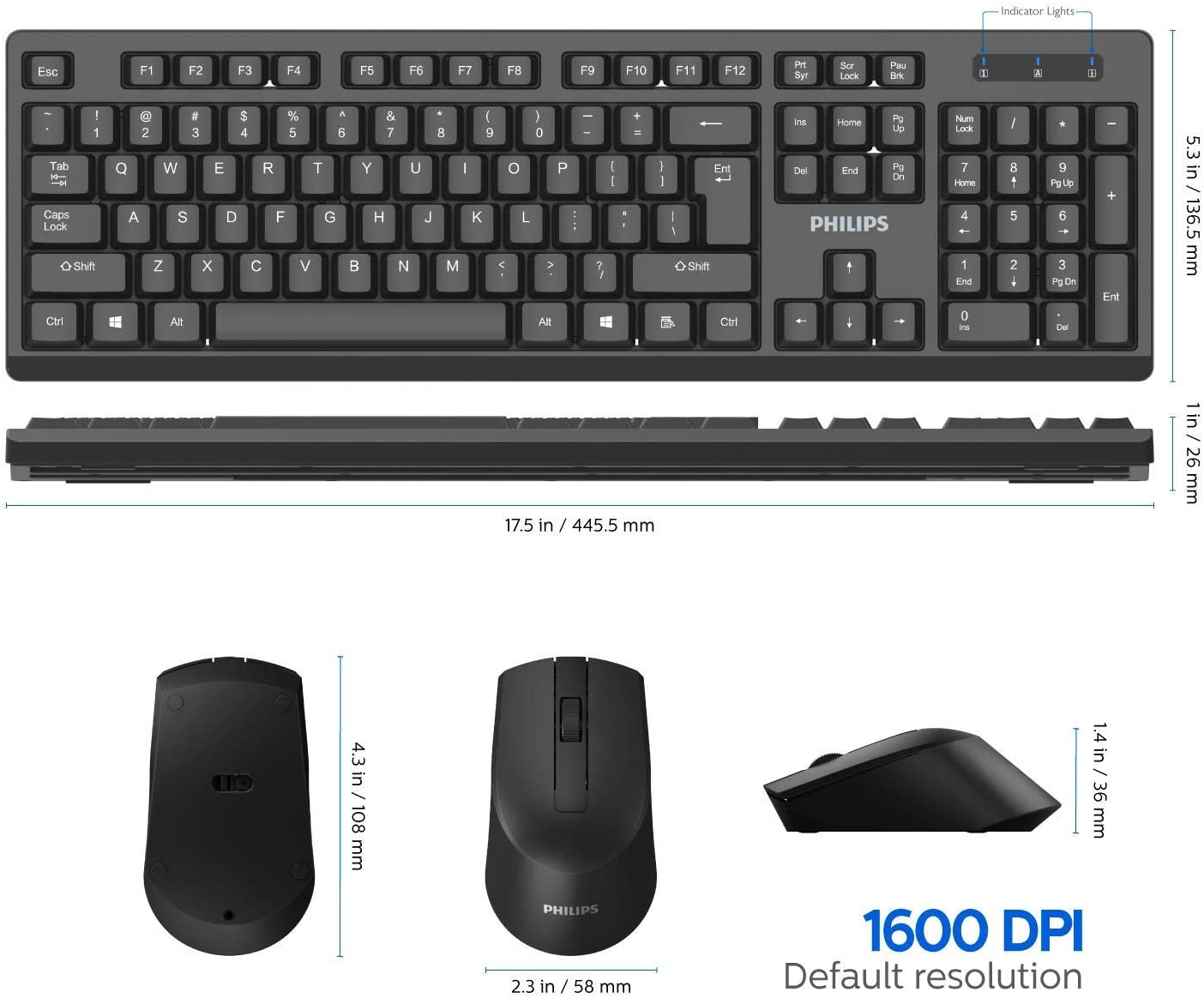 Combo Teclado + Mouse Inalámbrico C354 Philips Negro – imagen 4