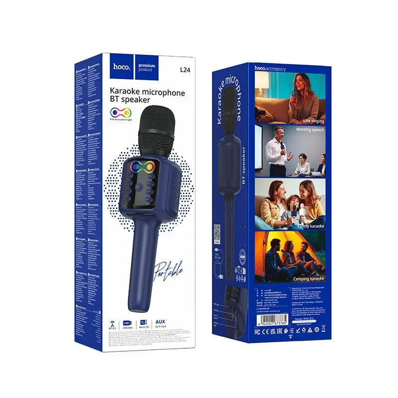 Micrófono Karaoke Bluetooth Hoco L24 Rgb Usb Tf Aux Azul – imagen 2