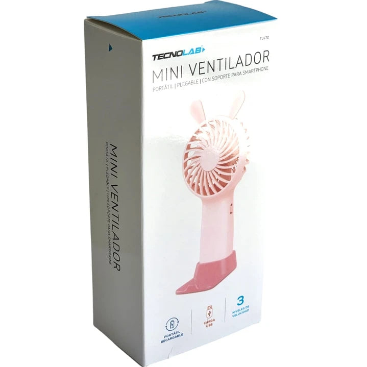 Mini Ventilador De Mano Tecnolab Portatil TL672 Rosa – imagen 2