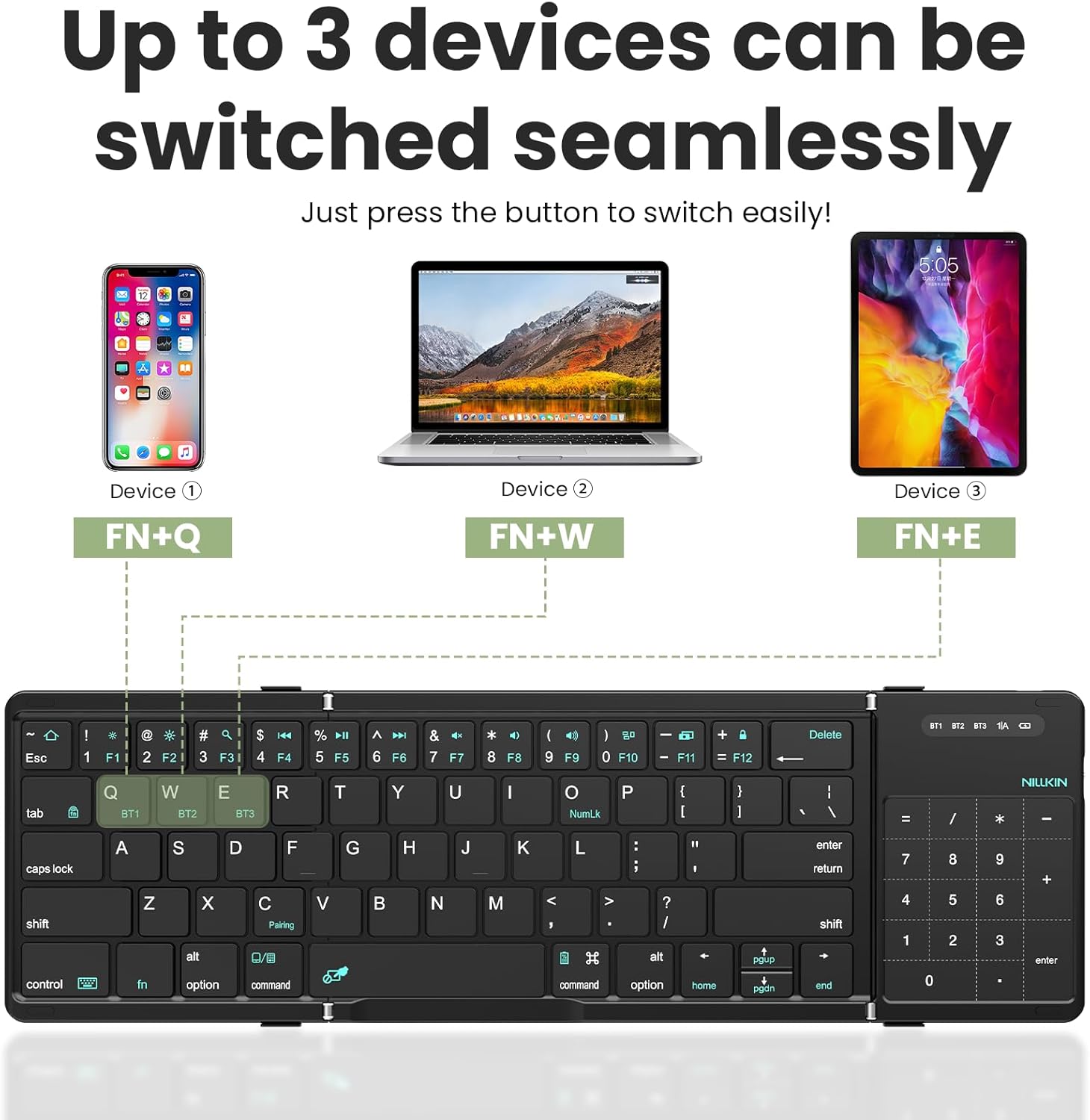 Teclado Mini Inalámbrico Bluetooth Plegable Nillkin Cube Español Negro – imagen 2