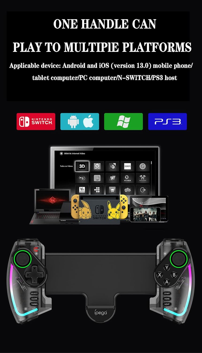 Control Joystick Bluetooth Ipega PG-9777S Rgb Switch Pc Android Negro – imagen 2