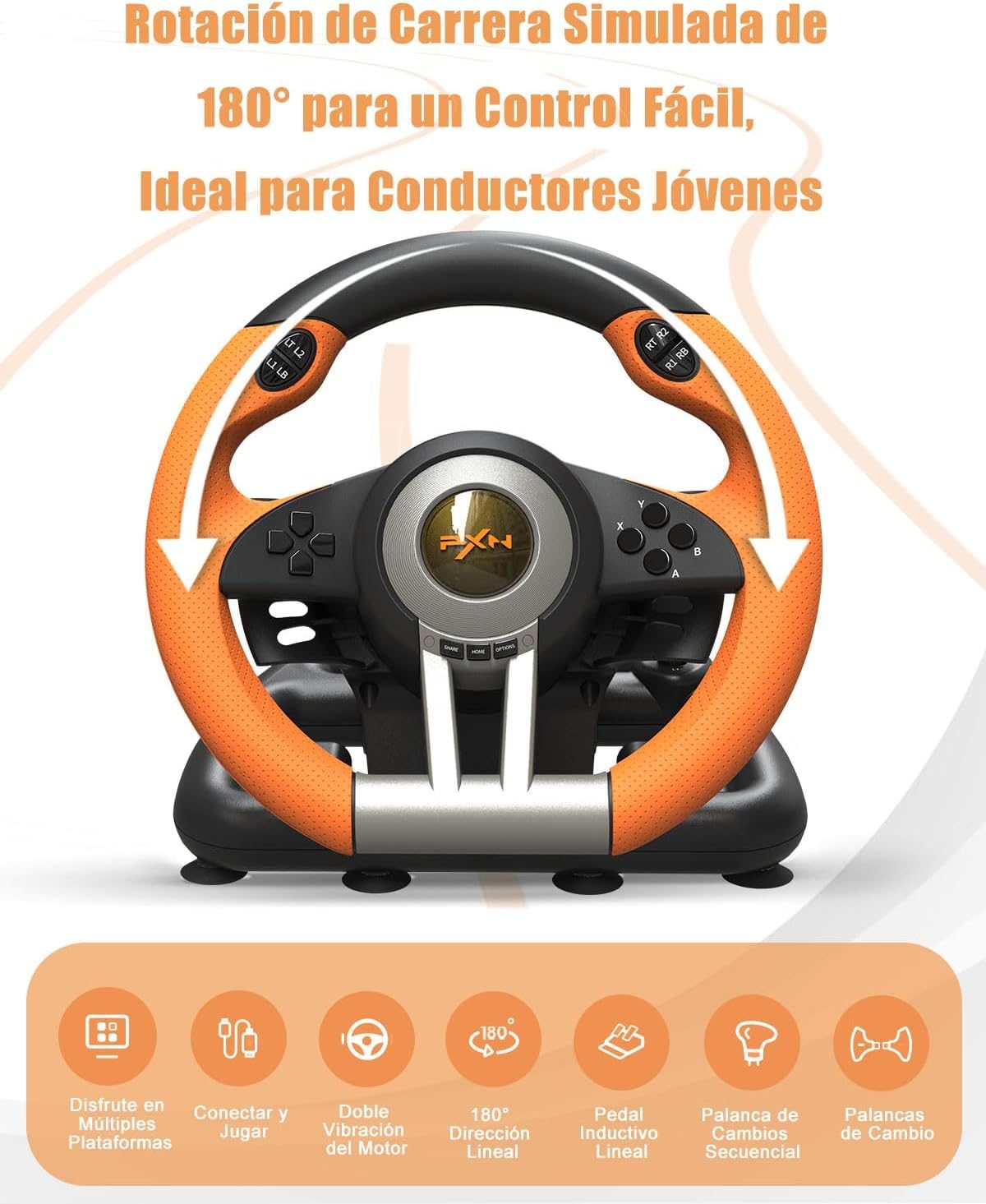 Kit Volante Con Pedales Pxn V3 Pro Para Pc Ps4 Xbox Switch Naranjo – imagen 2