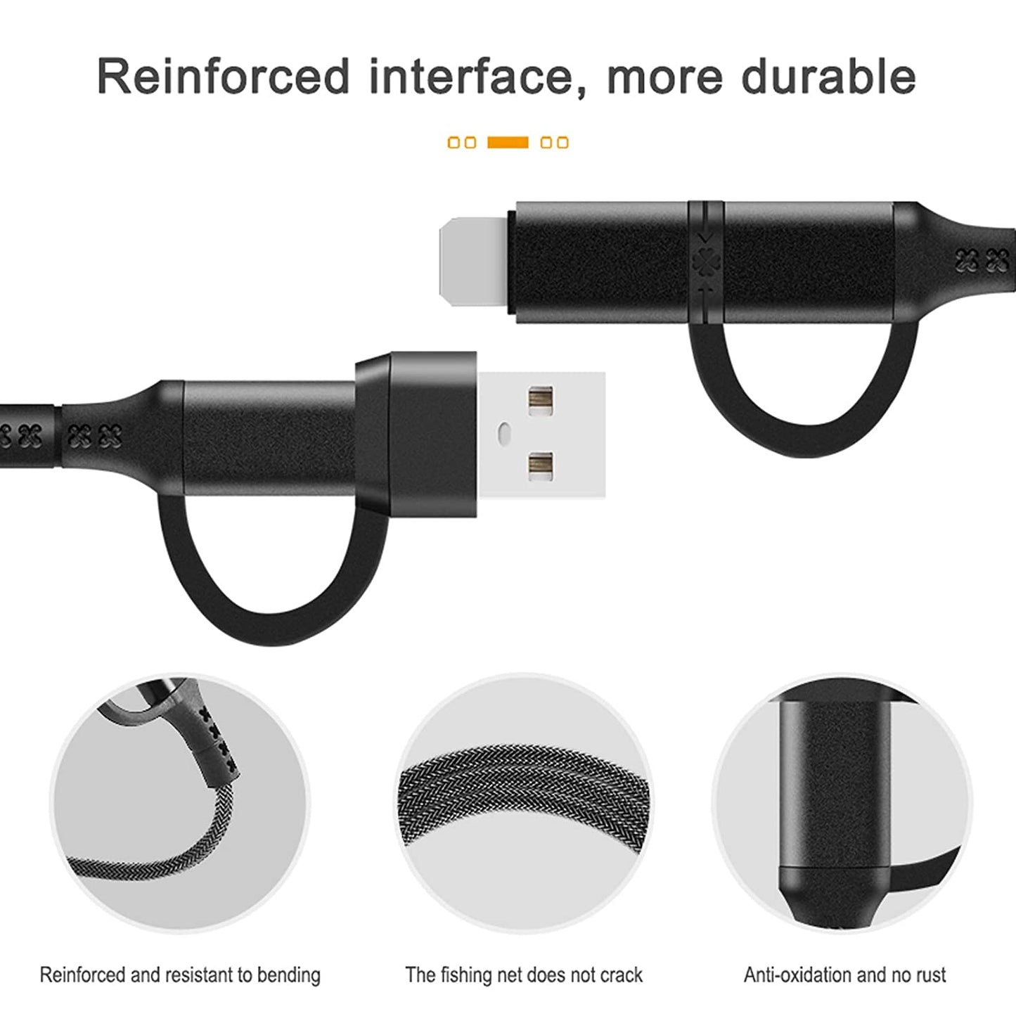 Cable Multifuncional 4 en 1 Multi Usb Lighting Tipo C Negro – imagen 3