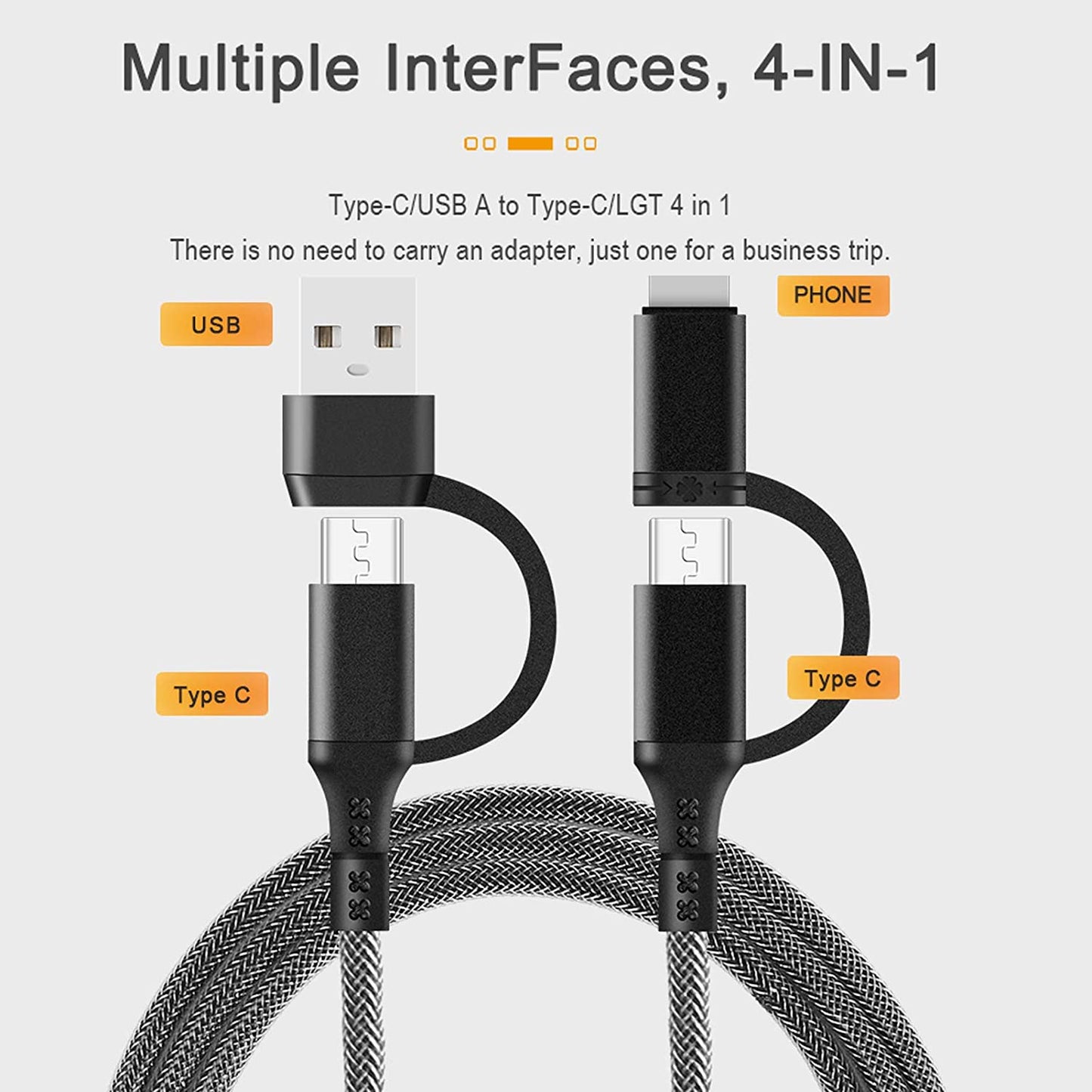 Cable Multifuncional 4 en 1 Multi Usb Lighting Tipo C Negro – imagen 2
