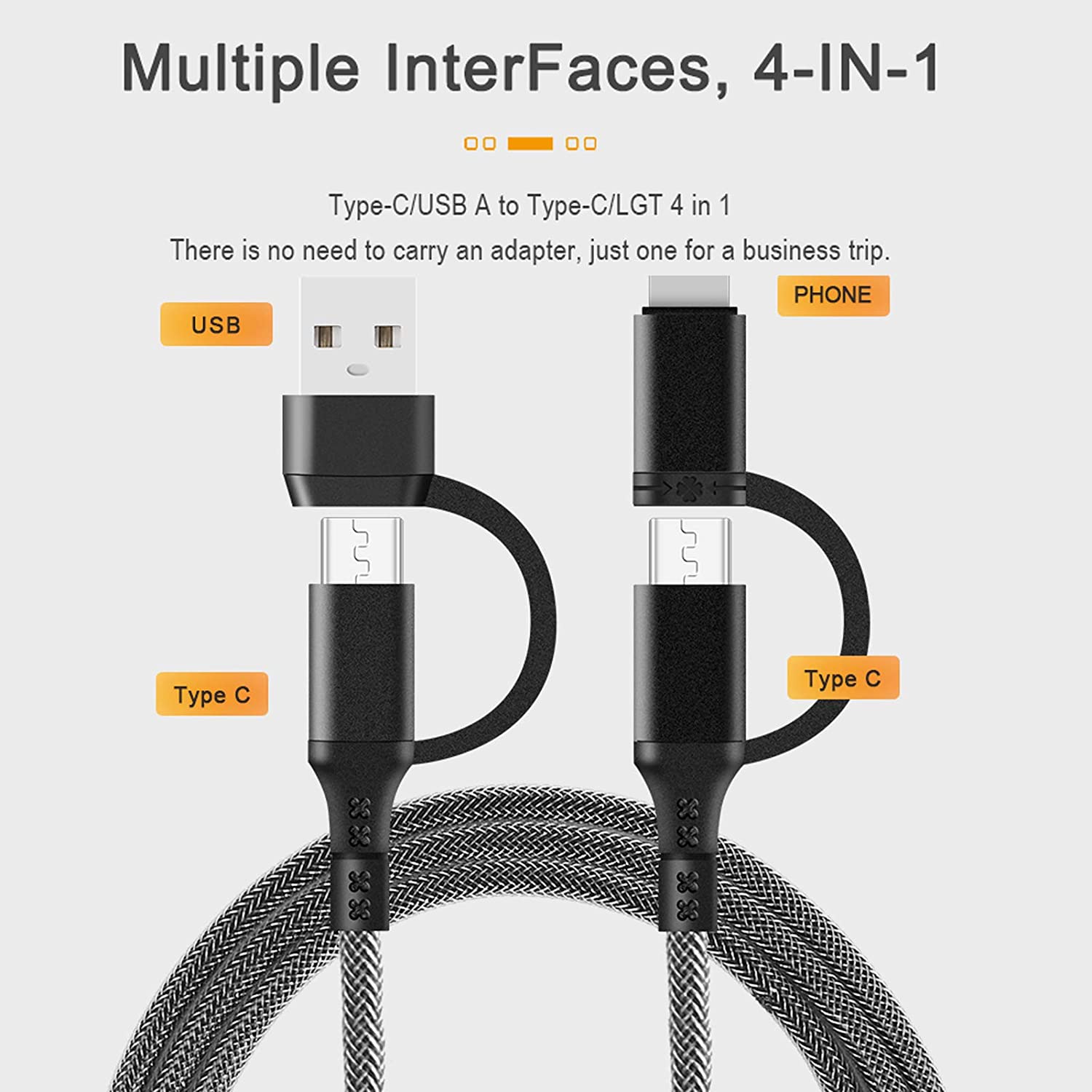 Cable Multifuncional 4 en 1 Multi Usb Lighting Tipo C Negro – imagen 2