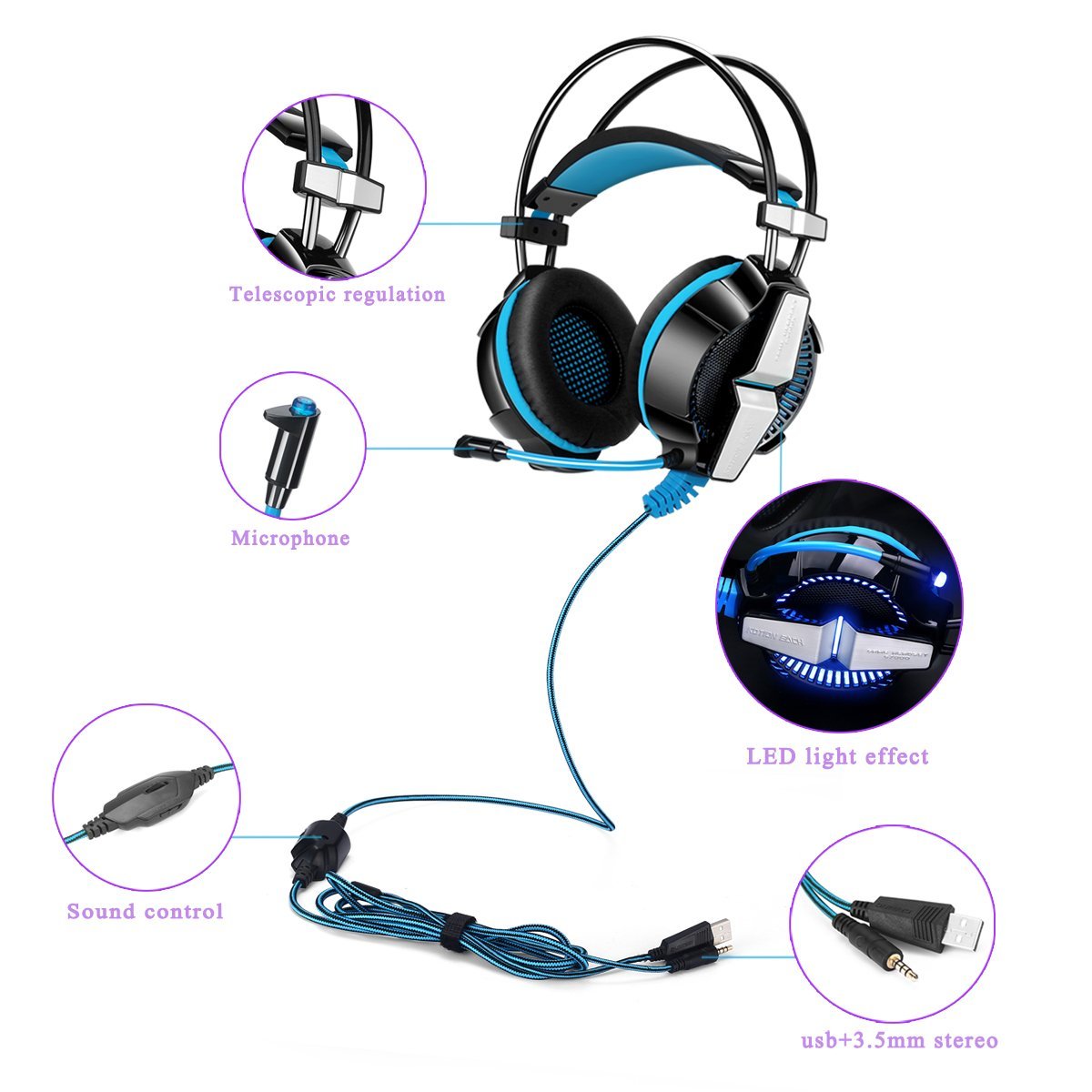 Audifonos Gamer Kotion Each Gs700 Pc PS4 Xbox Azul – imagen 5