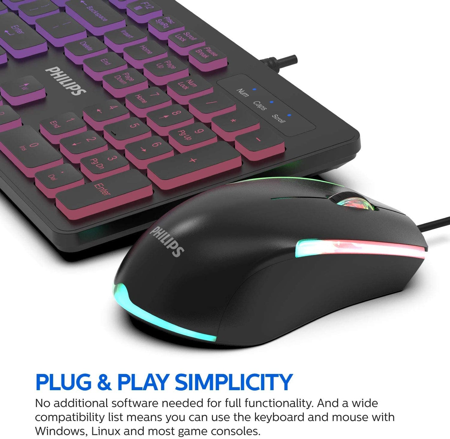 Combo Kit Gamer Teclado y Mouse Philips Iluminado Negro – imagen 2