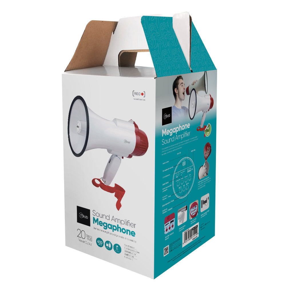Megáfono Recargable 20w Sirena Graba Voz Recargable Blanco – imagen 6