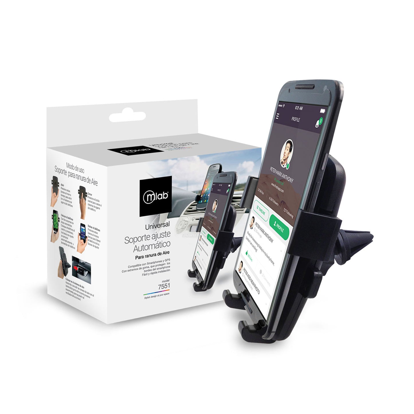 Soporte De Auto Smartphone Automatico Microlab 7551 Negro