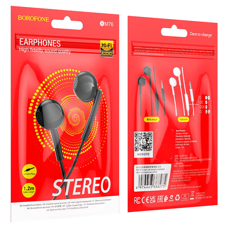 Audífonos In Ear Borofone Bm76 3.5mm Ocean Negro – imagen 3