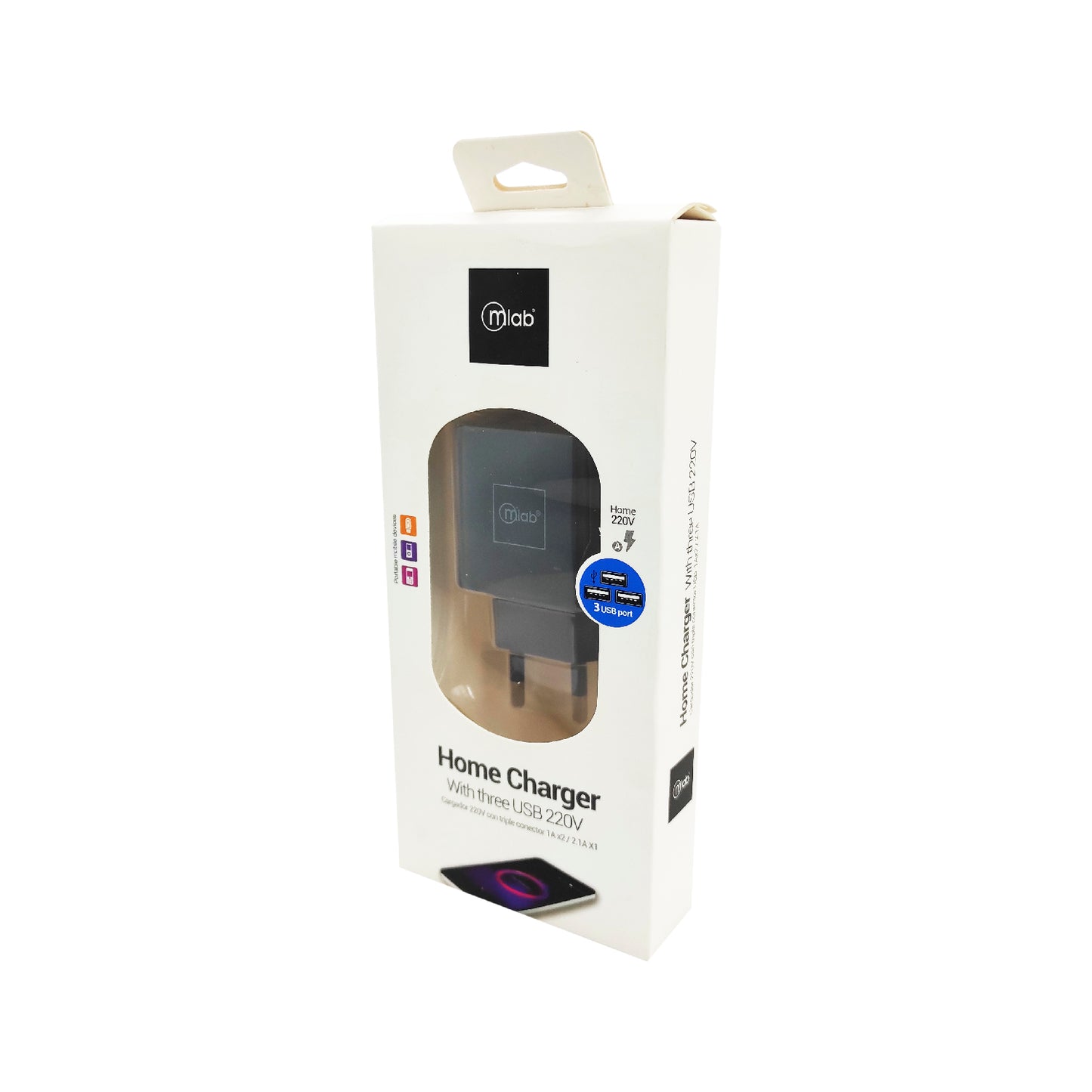 Cargador De Pared Microlab 3 puertos Usb 220v Negro – imagen 2