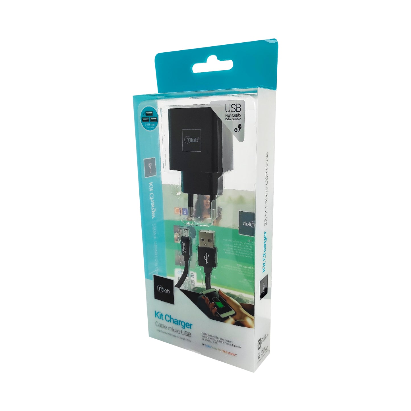 Kit Cargador de Auto Microlab 220v 3 en 1 + Cable micro Usb Negro – imagen 4