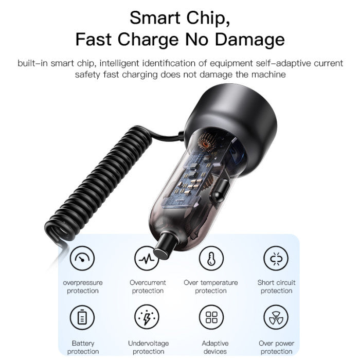 Cargador De Auto Yesido Y58 60w Dual Cable Negro – imagen 2
