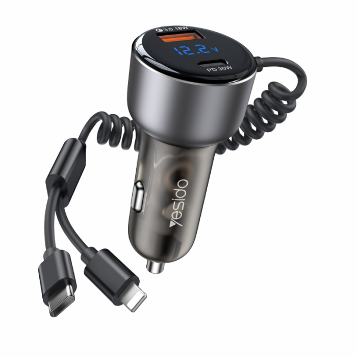 Cargador De Auto Yesido Y58 60w Dual Cable Negro