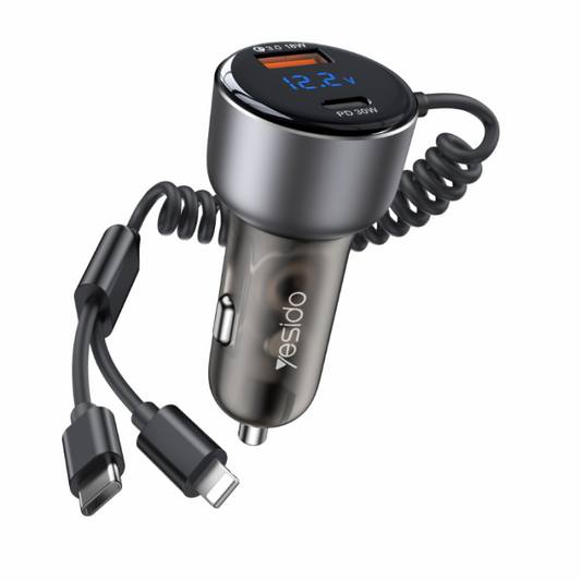 Cargador De Auto Yesido Y58 60w Dual Cable Negro