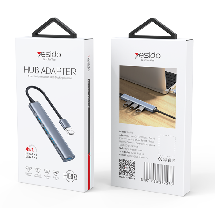 Adaptador Hub Yesido Hb18 4 en 1 Usb Gris – imagen 2