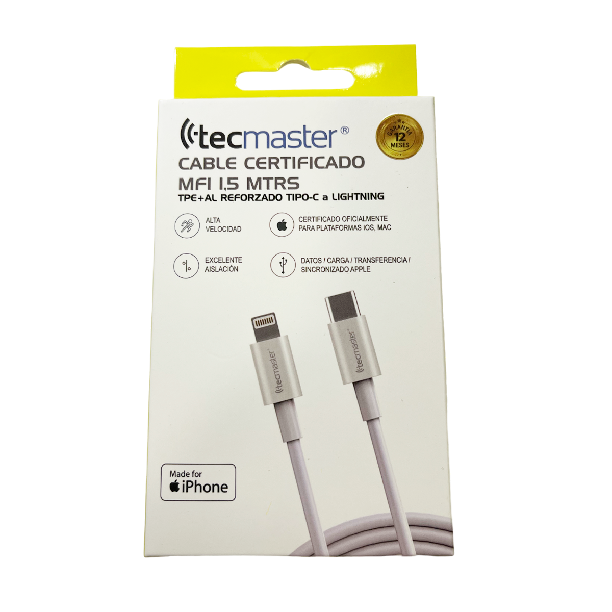 Cable Tipo C A Lightning Reforzado 1.5 Metros MFI Tecmaster Blanco – imagen 4