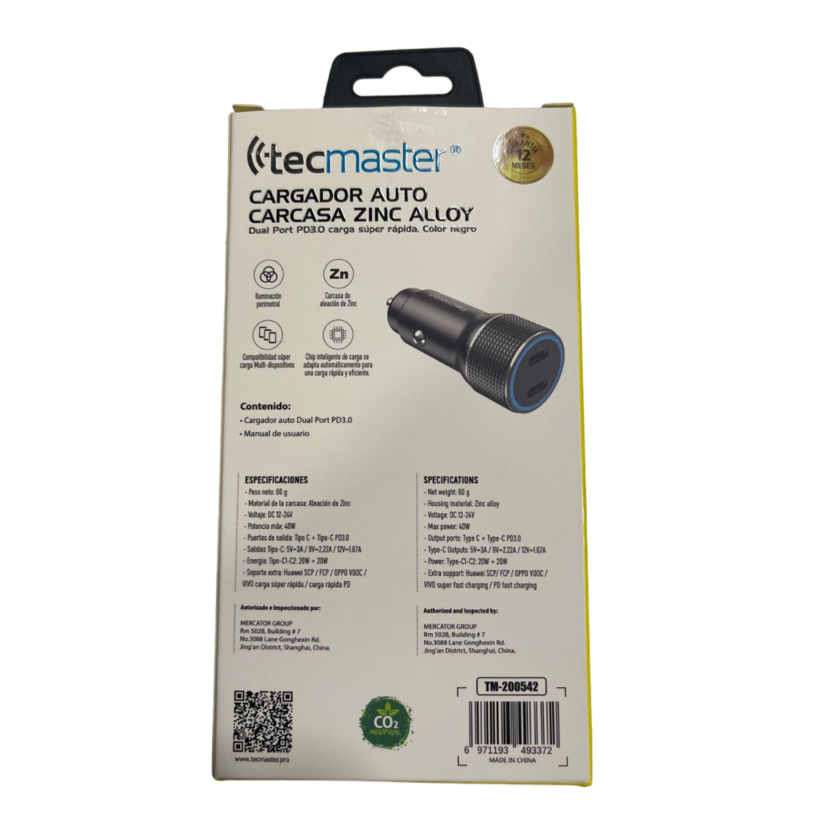 Cargador Auto Dual Usb Tecmaster 40w Quick Charge Negro – imagen 3