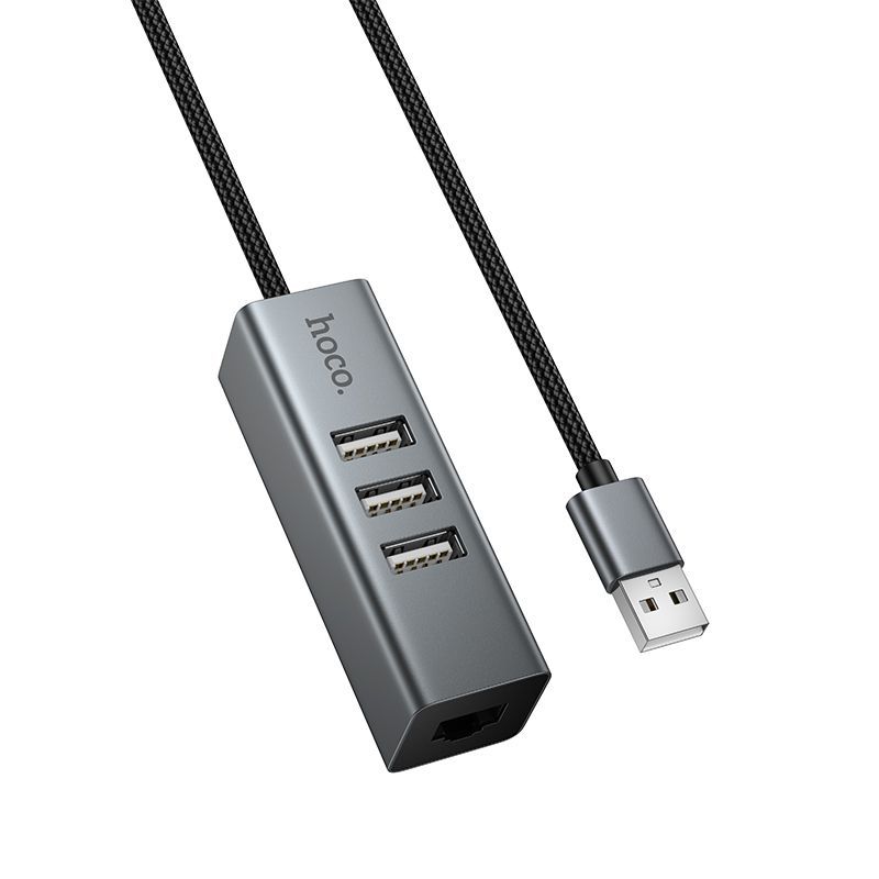 Adaptador Hub Hoco Hb1d Usb 4 en 1 Usb 2.0 + Rj45 Gris – imagen 4