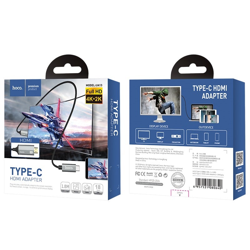 Cable Adaptador Hoco UA13 Tipo C a Hdmi Smartphone Gris – imagen 2