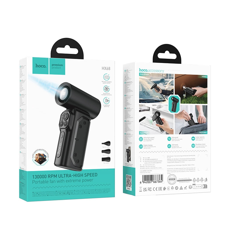 Soplador De Aire Portatil Ultra Velocidad Pantalla Led Hoco Hx68 Negro – imagen 2