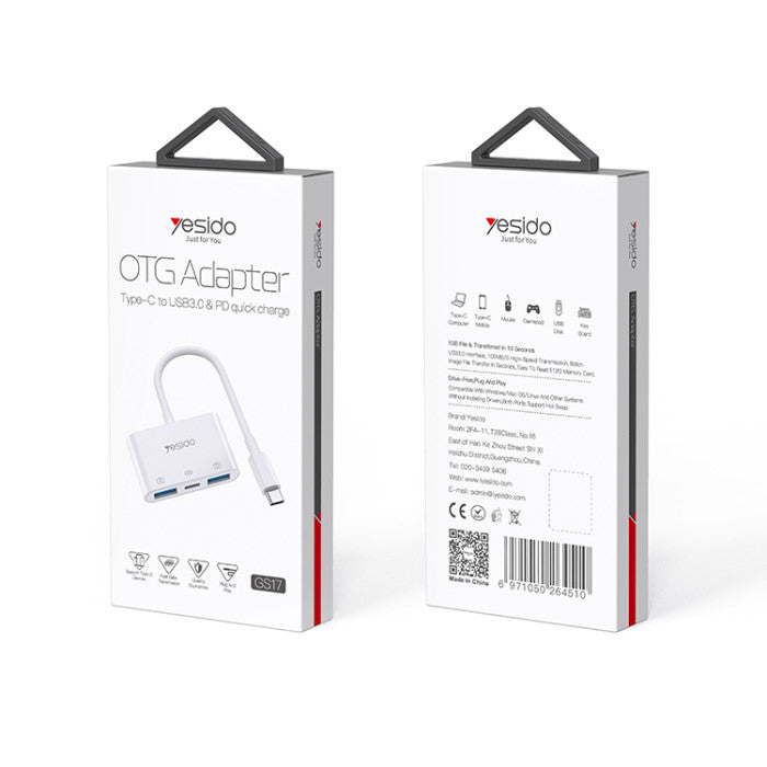 Adaptador Lector Tipo C Hub 3 en 1 Yesido Gs17 Blanco – imagen 2
