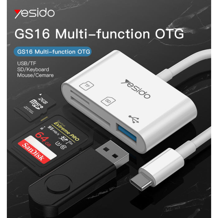 Adaptador Lector Tipo C Hub 3 en 1 Yesido Gs16 Blanco – imagen 3
