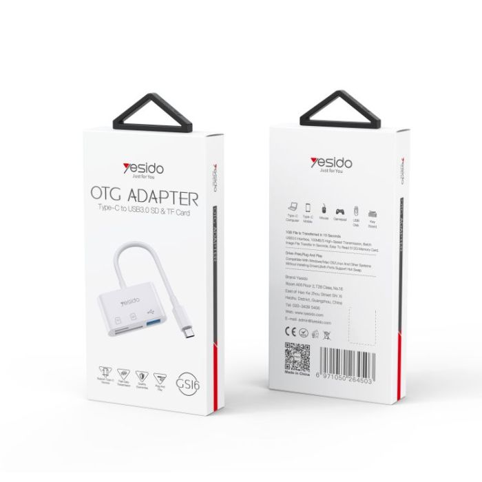 Adaptador Lector Tipo C Hub 3 en 1 Yesido Gs16 Blanco – imagen 2