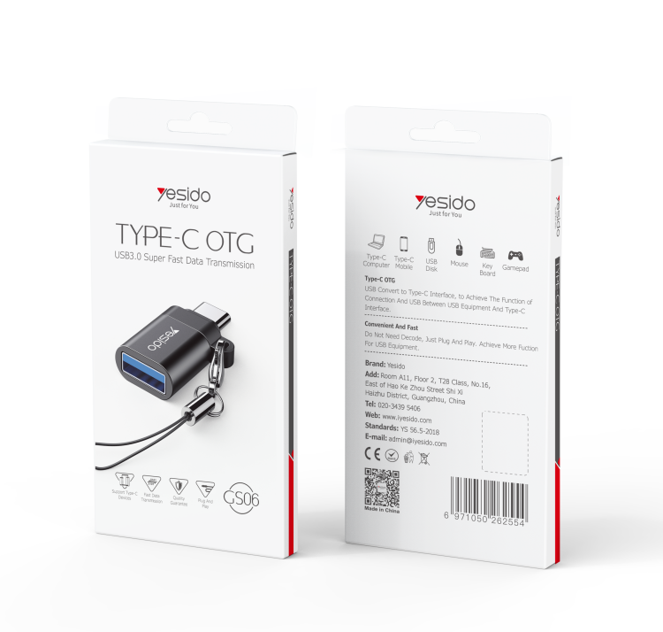 Adaptador Usb a Tipo C Yesido gs06 Negro – imagen 2