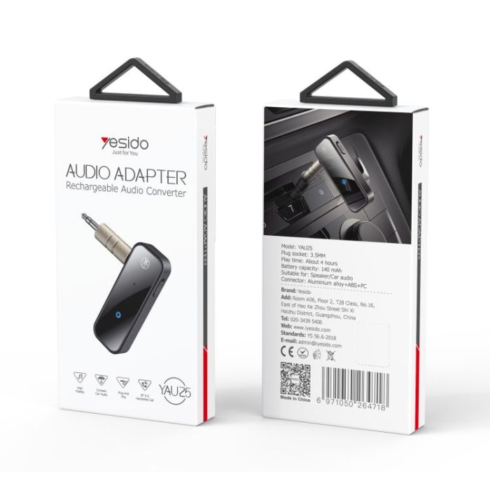 Receptor y Transmisor De Audio Bluetooth Yesido Yau25 Negro – imagen 2