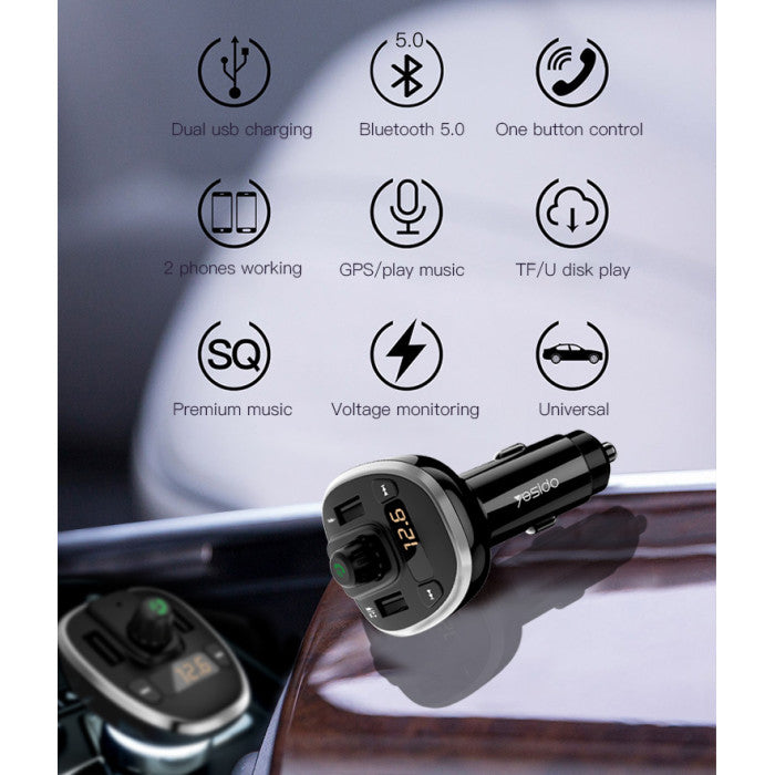 Cargador De Auto Transmisor Bluetooth Yesido Y39 Negro – imagen 3