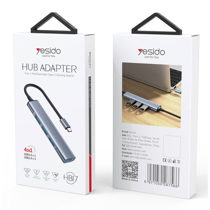 Adaptador Hub Yesido Hb17 4 en 1 Tipo C Gris – imagen 2