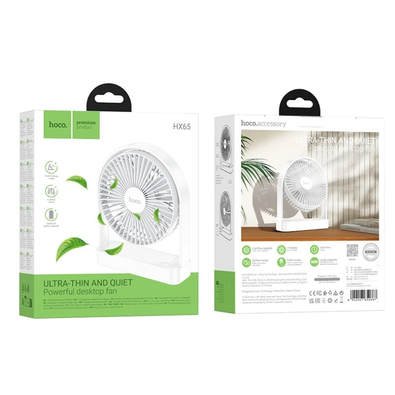Ventilador Mini Escritorio Recargable Hoco Hx65 Blanco – imagen 3