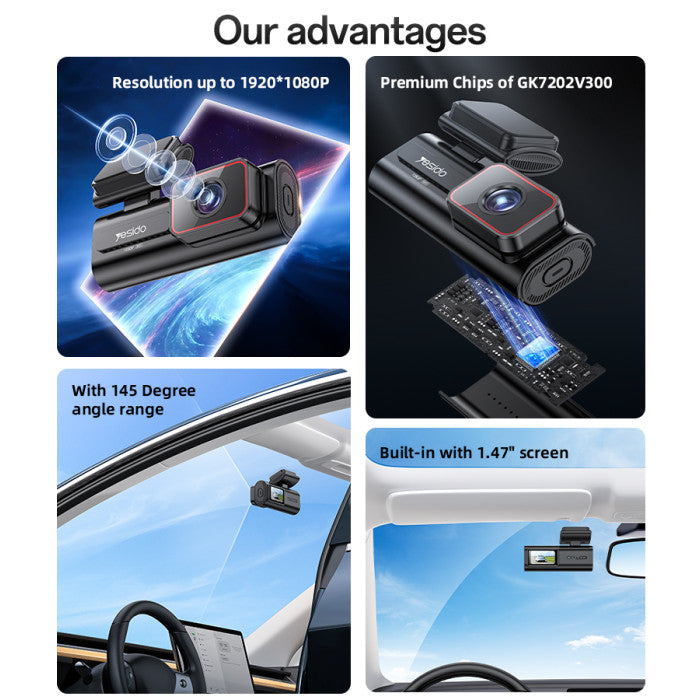 Camara De Auto Yesido Km21 Dual Wifi Dash Cam Full Hd 1080p Negro – imagen 2