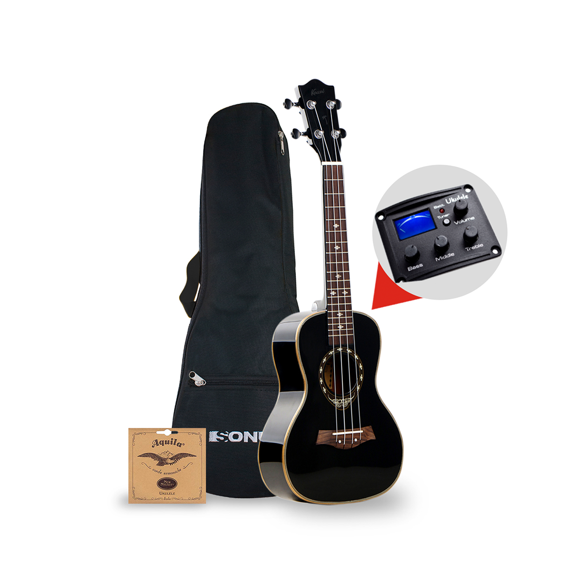 Ukelele Tenor Sonun 26 Electroacústico Con Funda Negro Mod 8420