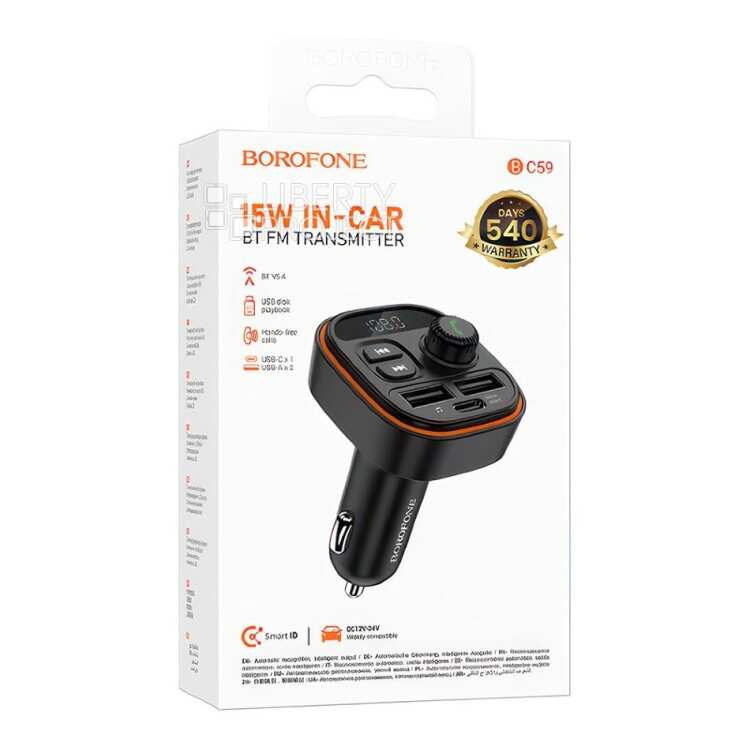 Cargador Transmisor de Auto Borofone Bc59 Rgb 19w Qc 3.0 Negro – imagen 2