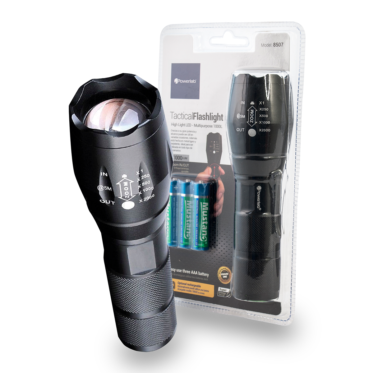Linterna Tactica Led Luz Blanca 1000L 8507 Powerlab