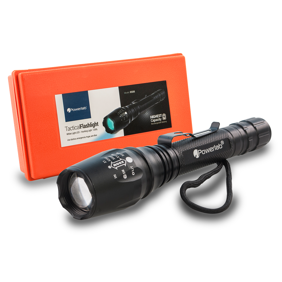 Linterna Tactica Led Luz Blanca Zoom 1200L 8508 Powerlab
